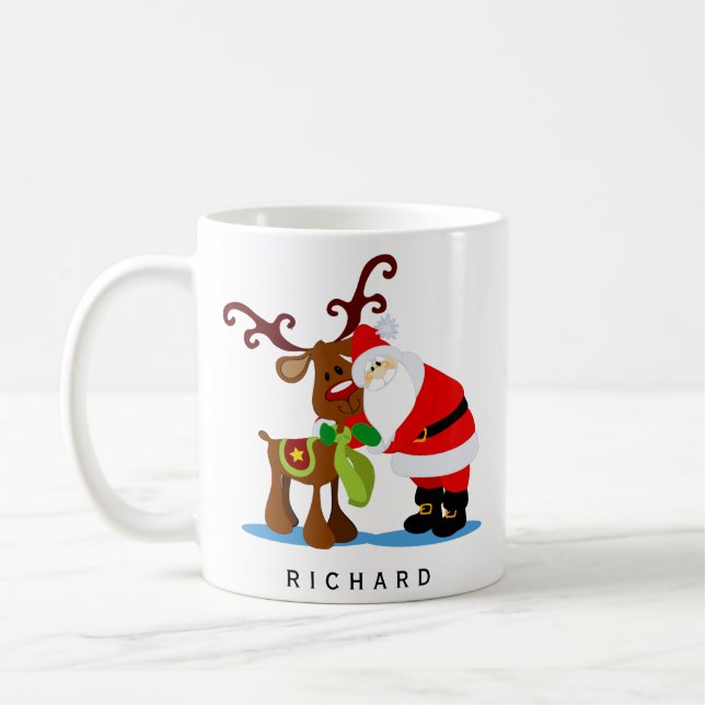 Mug Nom personnalisé Père Noël et Reindeer Noël (Gauche)