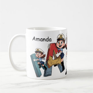 Mug Nom personnalisé & personnage de dessin animé d'un