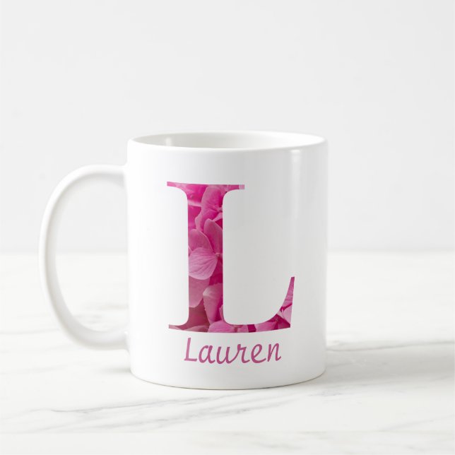 Mug Nom personnalisé Pink Floral Alphabet Lettre "L" M (Gauche)