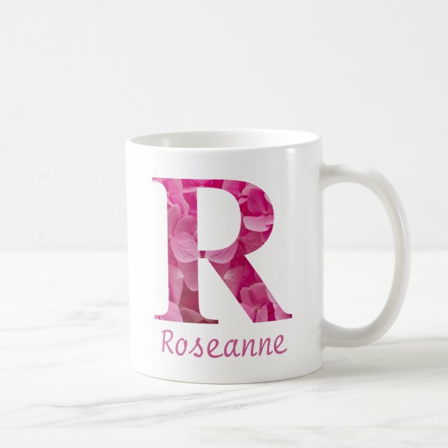 Mug Nom personnalisé Pink Floral Alphabet Lettre "R" M (Droite)