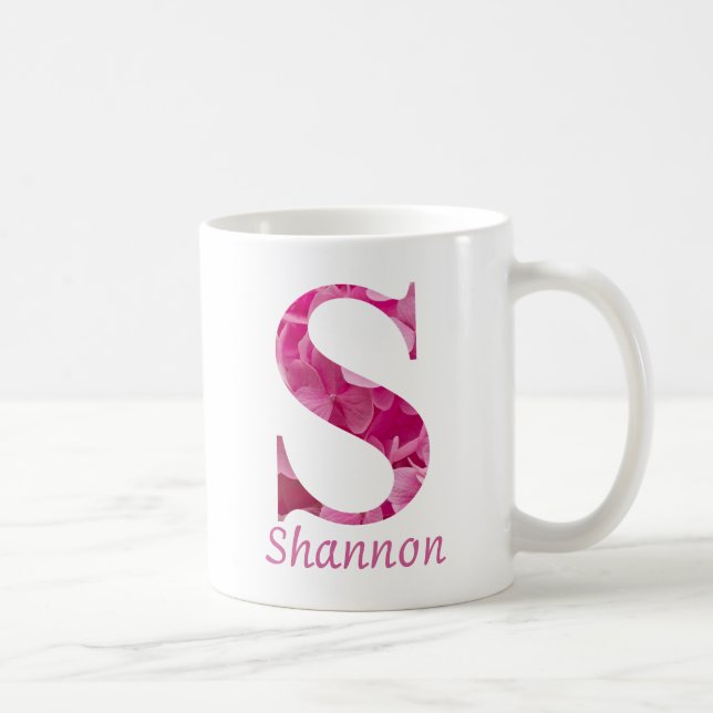 Mug Nom personnalisé Pink Floral Alphabet Lettre "S" M (Droite)