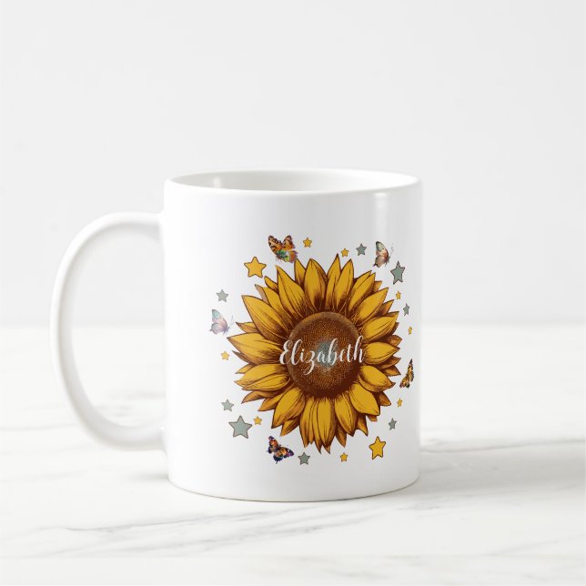 Mug Nom personnalisé pour fille rétro cadeau tournesol (Gauche)