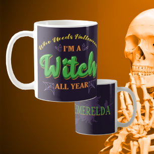 Mug Nom personnalisé - Qui a besoin d'Halloween, sorci