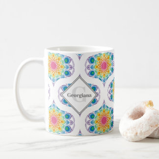Mug Nom personnalisé Rainbow Floral Mandala Retro Ogee