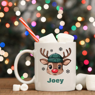 Mug Nom personnalisé Reindeer de Noël Beanie verte Bea