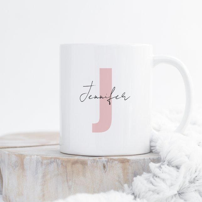 Mug Nom personnalisé Rose rose pâle Lettre initiale él (Créateur téléchargé)