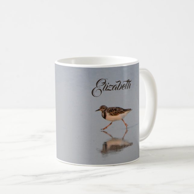 Mug Nom personnalisé Sandpiper Beach Bird Nature Photo (Devant droit)