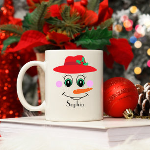 Mug Nom personnalisé Snowman Casquette rouge