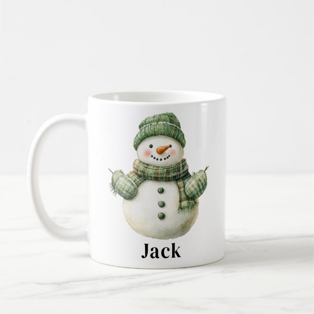 Mug Nom personnalisé Snowman Green Casquette (Gauche)