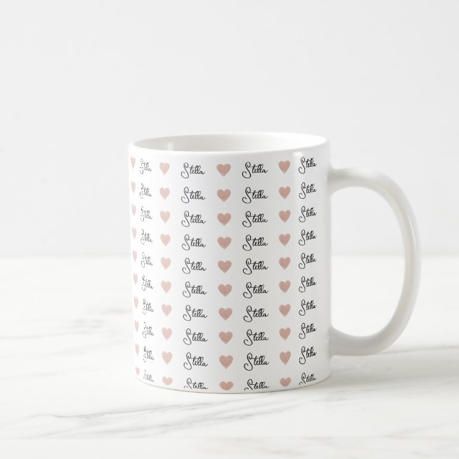 Mug Nom personnalisé Stella répété avec coeur rose (Droite)