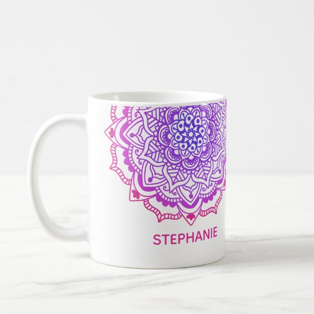 Mug Nom Personnalisé Stylé violet rose Boho Mandala (Gauche)