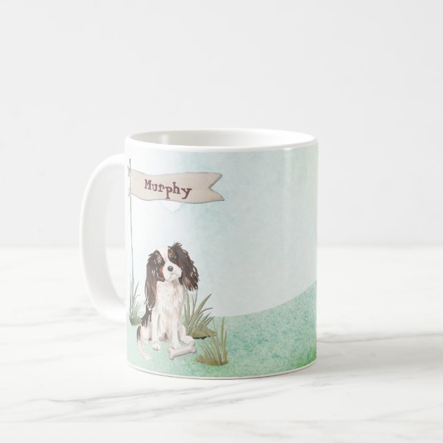 Mug Nom personnalisé Tri Color King Charles Spaniel (Devant gauche)