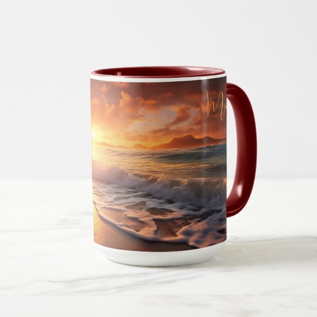 Mug Nom personnalisé Tropical Beach Sunset (Devant droit)