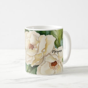 Mug Nom personnalisé Vintage Magnolia Aquarelle flora