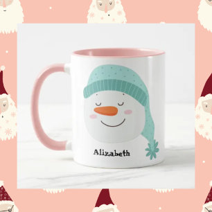 Mug Nom personnalisé visage souriant bonhomme de neige
