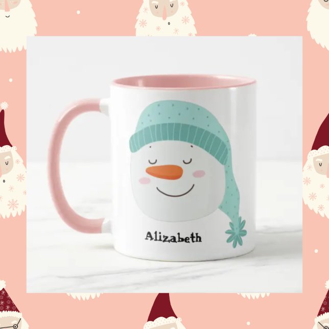 Mug Nom personnalisé visage souriant bonhomme de neige (Créateur téléchargé)