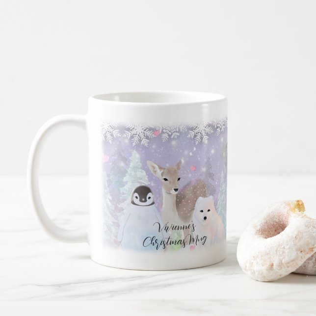 Mug Nom personnalisé Winter Wonderland Arctic Animaux (Avec donut)