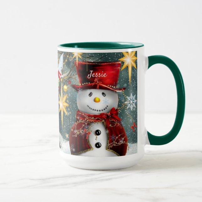 Mug Nom Personnaliser Noël Cadeau mignon Snowman (Droite)