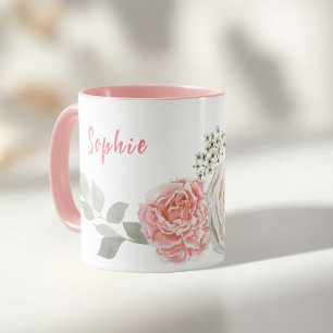Mug Nom personnel Delicate Pastel Fleurs d'aquarelle