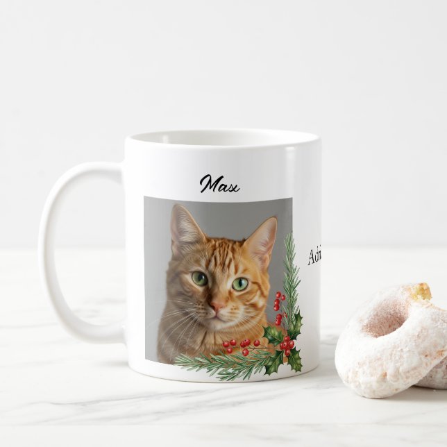 Mug Nom photo personnalisé Chat ou Propriétaire de chi (Avec donut)