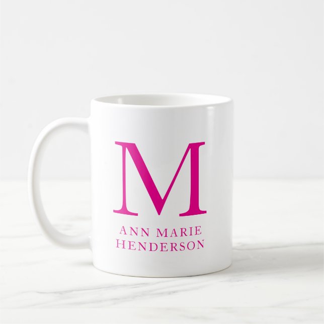 Mug Nom rose chaud et monogramme (Gauche)