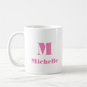 Mug Nom simple Lettre initiale Couleur solide rose