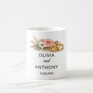 Mug Noms de cadeaux de mariage floraux boho rustiques 