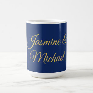 Mug Noms de couple de calligraphie chic adorables bleu