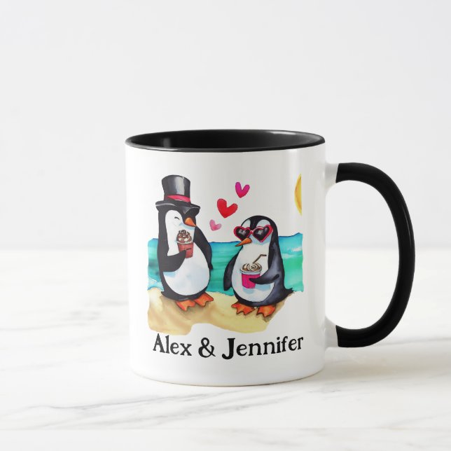 Mug Noms personnalisés des couples de pingouins (Droite)