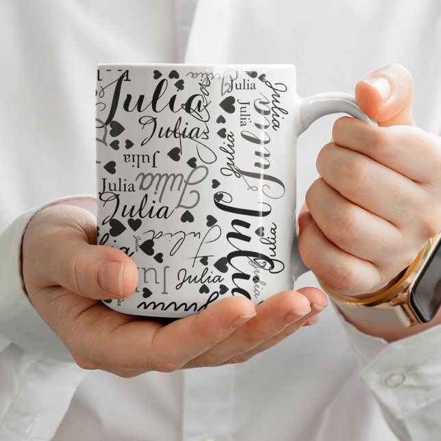 Mug Noms personnalisés et Coeurs noirs Romantique Blan (Créateur téléchargé)