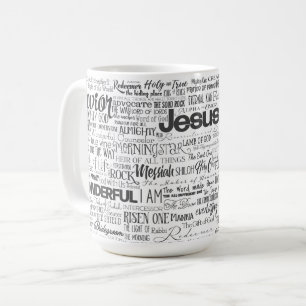 Mug Noms religieux chrétiens de Dieu Texte noir blanc