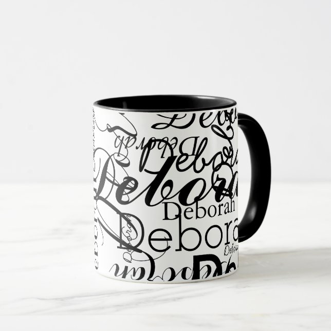 Mug Noms répétés en noir et blanc (Devant droit)
