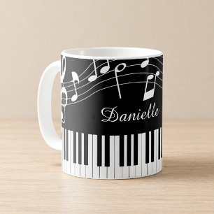 Mug Notes de musique pour piano Nom de script noir bla