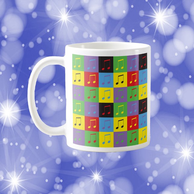 Mug Notes musicales 8th Pop Art coloré (A mug with a colorful pop art pattern of music notes)