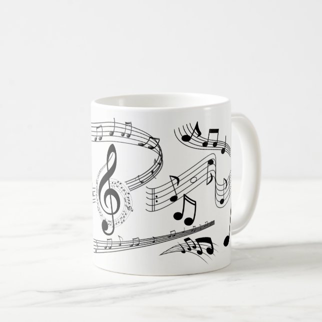 Mug Notes musicales Chanteur musicien Moderne Noir Bla (Devant droit)