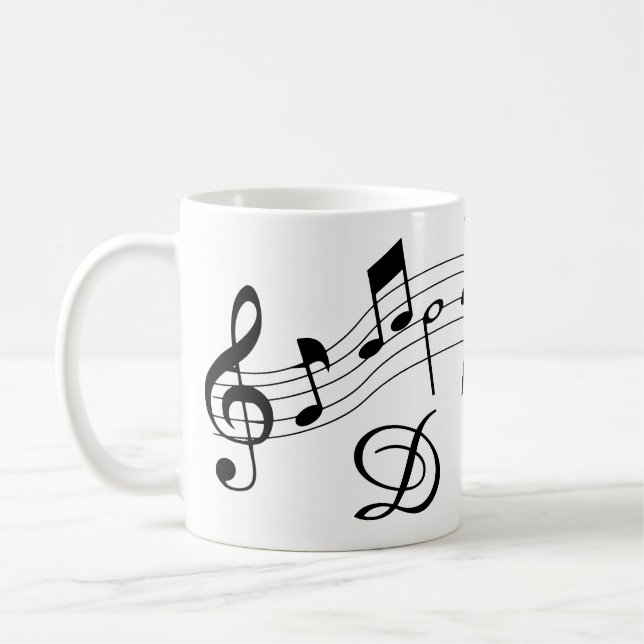 Mug Notes musicales Couleur personnalisée du monogramm (Gauche)