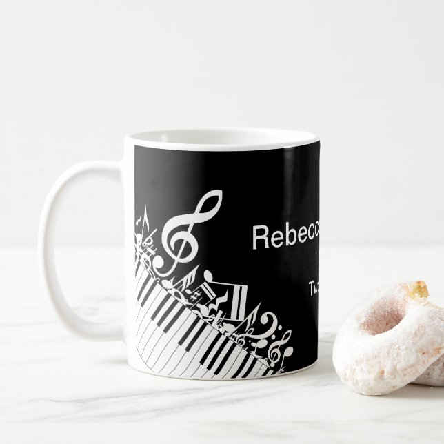 Mug Notes musicales et touches de piano personnalisées (Avec donut)