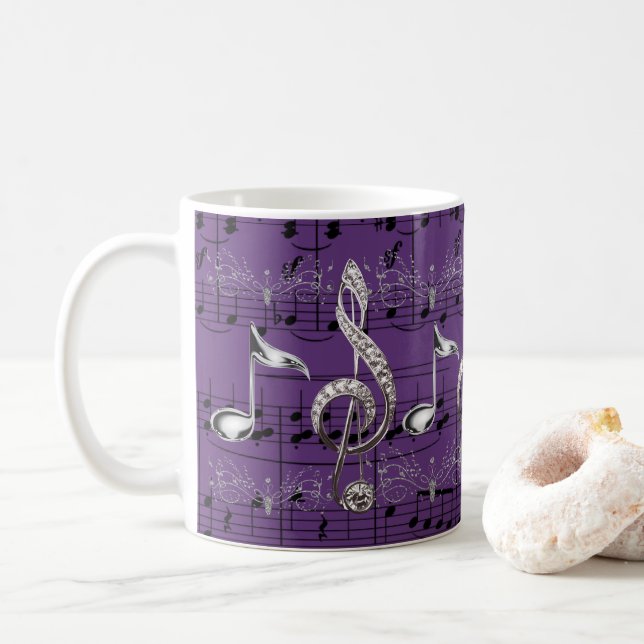 Mug Notes pourpres de musique de feuille et de musique (Avec donut)