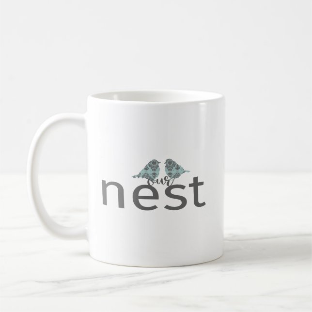 Mug Notre nid deux oiseaux gris bleu (Gauche)