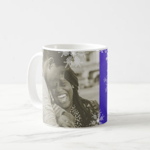 Mug Notre premier Noël Indigo Snowflakes Minimaliste