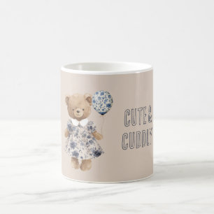 Mug Nounours en peluche en robe fleurie bleue
