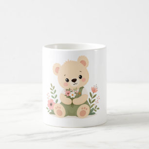 Mug Nounours ours en peluche tenant un bouquet de fleu