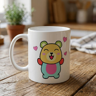 Mug Nounours ourson en peluche heureux avec des coeurs