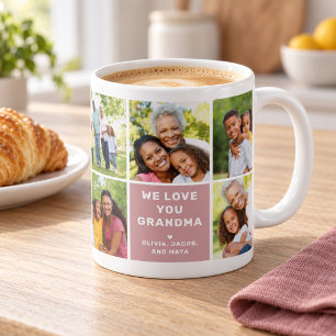 Mug Nous aimons grand-mère photo poussiéreuse rose mod