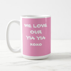 Mug "NOUS AIMONS NOTRE YIA YIA CADEAU" Rose et blanc d