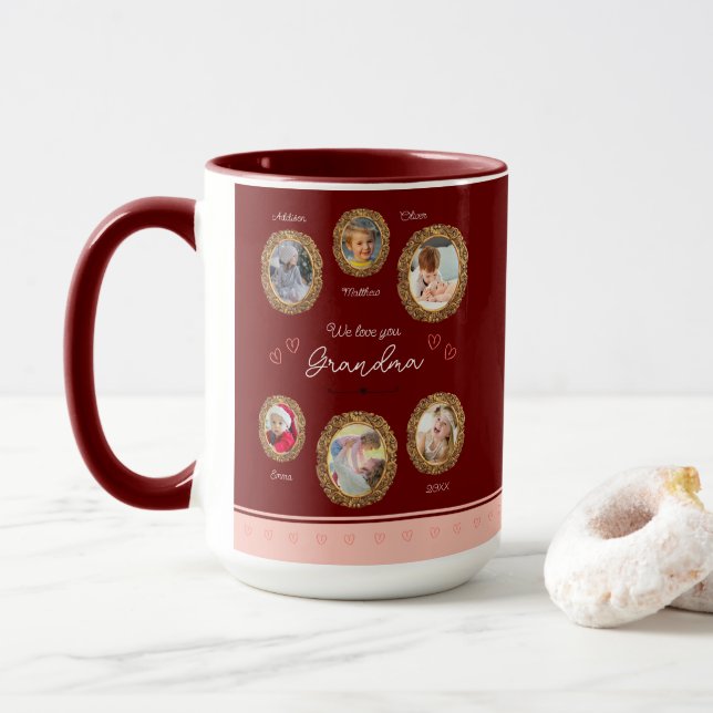 Mug Nous t'aimons Grand-mère Six Photo avec Texte Coeu (Avec donut)