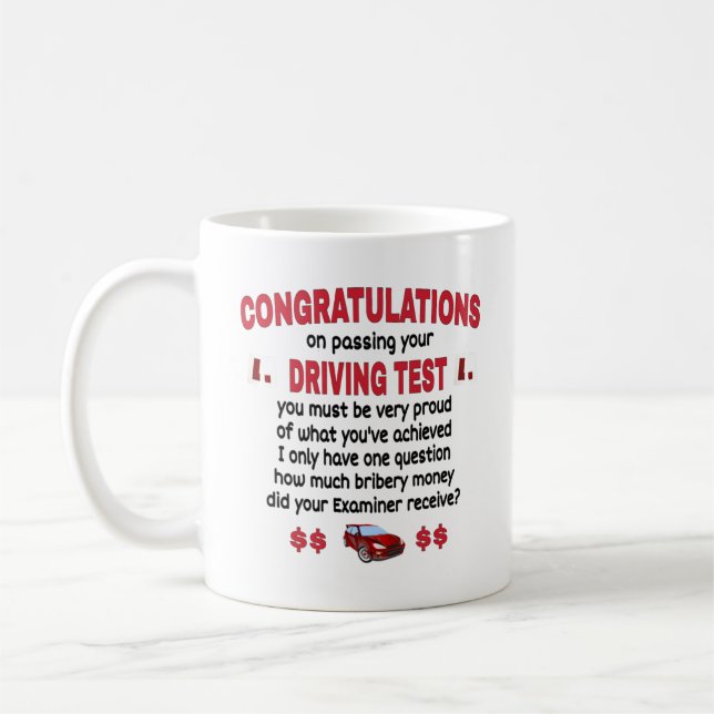 Mug Nouveauté du test de conduite drôle (Gauche)