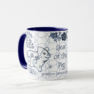 Mug Nouvel An chinois de porc bleu Zodiaque Artiste