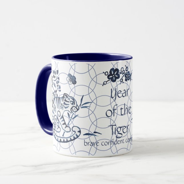 Mug Nouvel An chinois du Tigre Zodiac Bleu Artistique (Devant gauche)