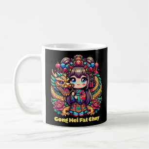 Mug Nouvel An Chinois Fille, Dragon, Fleurs